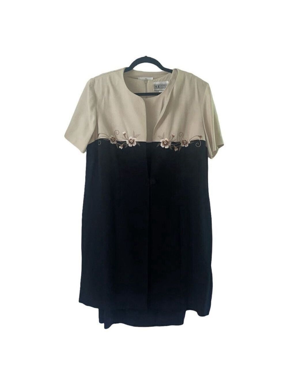 Sl FASHIONS | Vintage Women's Blue & Beige Rayon Top & Dress 2 Piece Set 16WP